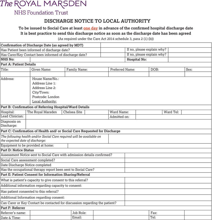 Example of a Social Services Discharge Notification form.