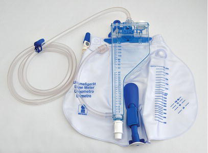 Urinary catheter bag with urometer.