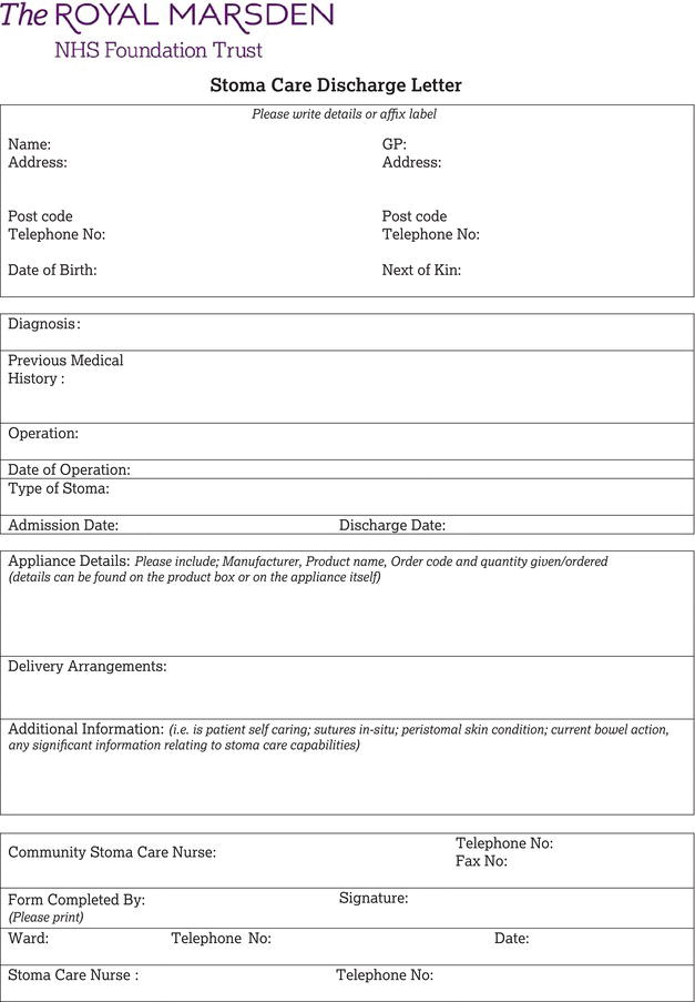 An example of a stoma discharge checklist. Source: Reproduced with permission of The Royal Marsden.