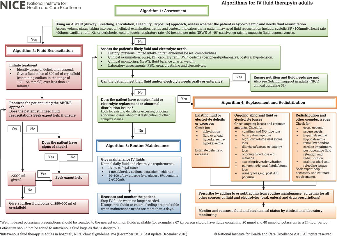 Algorithm for intravenous fluid therapy in adults. Source: NICE (). Reproduced with permission of NICE.