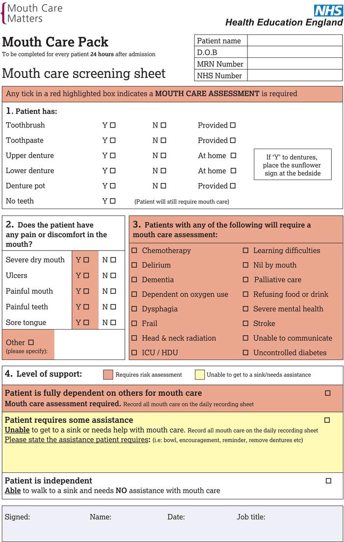 Mouth Care Pack. Source: Reproduced from HEE () with permission of the NHS.