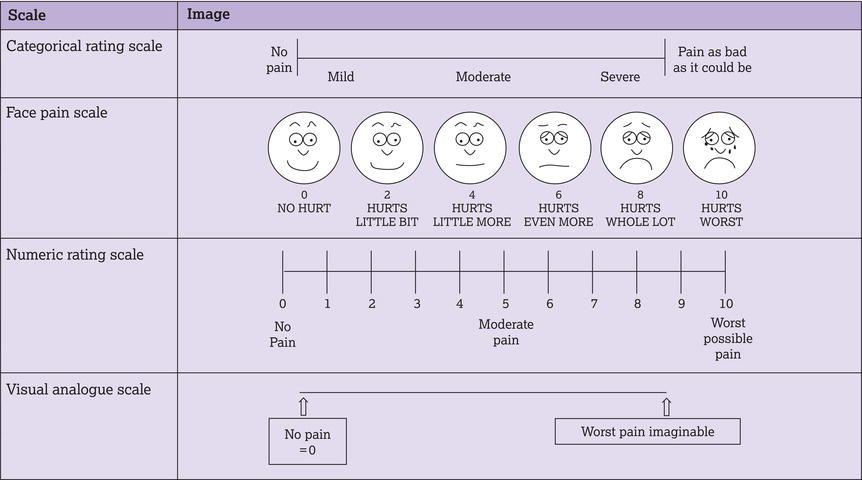 Examples of a universal pain assessment tools. Source: Reproduced from Rhodes and Branham () with permission of Pharmacy Times.