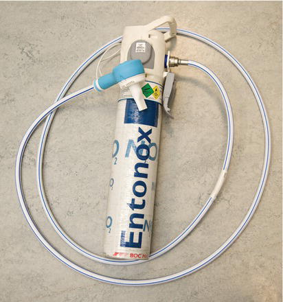 Entonox cylinder and hose.