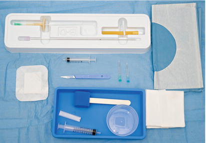 Example of sterile equipment tray for abdominal paracentesis.