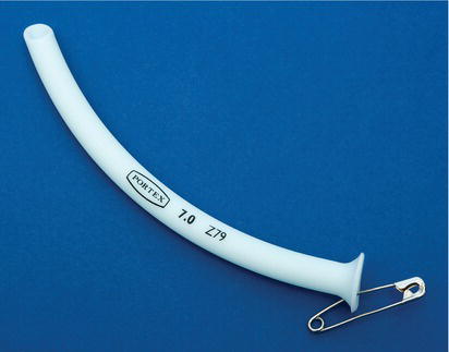 Nasopharyngeal airway and safety pin.