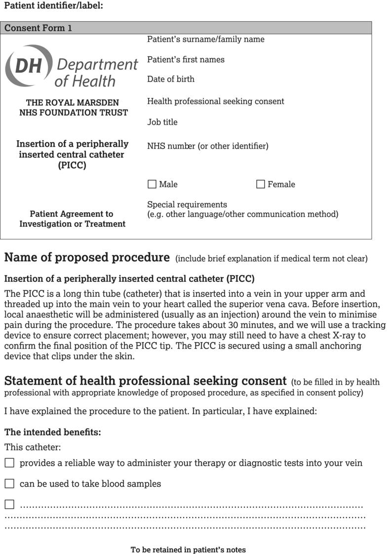 Example peripherally inserted central catheter (PICC) consent form.