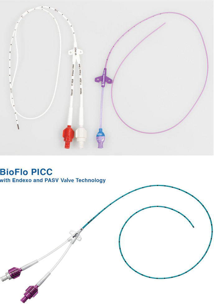 Peripherally inserted central catheter (PICC) types.