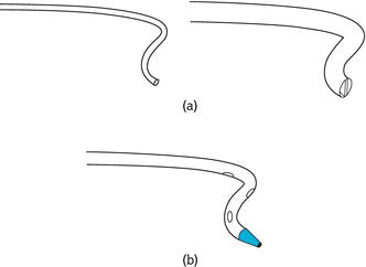 Types of catheter tip. (a) Open‐ended catheter (single and double lumen). (b) Staggered‐exit open‐ended catheter.