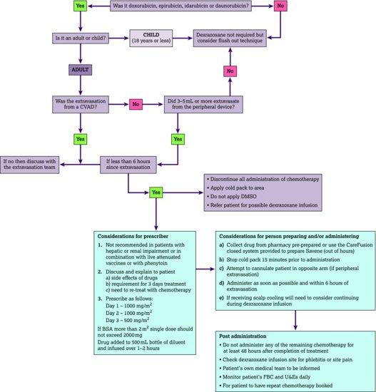 Dexrazoxane fowchart, an extravasation has occurred.